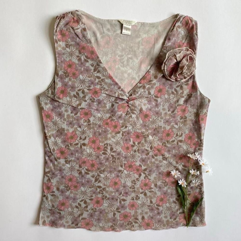 Y2K mesh floral sleeveless top
